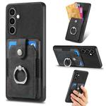 For Samsung Galaxy S24 FE 5G Retro Skin-feel Ring Card Wallet Phone Case(Black)