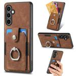 For Samsung Galaxy S24 FE 5G Retro Skin-feel Ring Card Wallet Phone Case(Brown)
