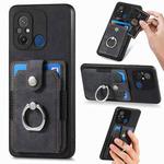 For Redmi 12C Retro Skin-feel Ring Card Wallet Phone Case(Black)