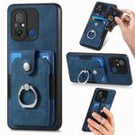 For Redmi 12C Retro Skin-feel Ring Card Wallet Phone Case(Blue)