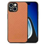 For  iPhone 15 Carbon Fiber Texture Leather Back Phone Case(Brown)