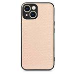 For  iPhone 15 Carbon Fiber Texture Leather Back Phone Case(Khaki)