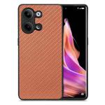 For OPPO Reno9 Carbon Fiber Texture Leather Back Cover Phone Case(Brown)