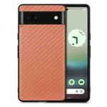 For Google Pixel 6A Carbon Fiber Texture Leather Back Cover Phone Case(Brown)