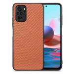 For Redmi Note 10 Carbon Fiber Texture Leather Back Cover Phone Case(Brown)