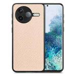 For Redmi K80 / Poco F7 Pro Carbon Fiber Texture Leather Back Cover Phone Case(Khaki)