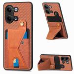 For OPPO Reno9 Carbon Fiber Wallet Flip Card K-shaped Holder Phone Case(Brown)