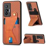 For vivo X70 Carbon Fiber Wallet Flip Card K-shaped Holder Phone Case(Brown)