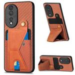 For Honor 80 Carbon Fiber Wallet Flip Card K-shaped Holder Phone Case(Brown)