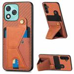 For Honor 400 Lite Global Carbon Fiber Wallet Flip Card K-shaped Holder Phone Case(Brown)