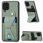 For Samsung Galaxy A22 4G Carbon Fiber Wallet Flip Card K-shaped Holder Phone Case(Green)