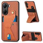 For Xiaomi Poco X7 Pro Carbon Fiber Wallet Flip Card K-shaped Holder Phone Case(Brown)