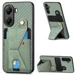 For Xiaomi Poco X7 Pro Carbon Fiber Wallet Flip Card K-shaped Holder Phone Case(Green)