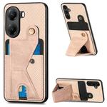 For Xiaomi Poco X7 Pro Carbon Fiber Wallet Flip Card K-shaped Holder Phone Case(Khaki)