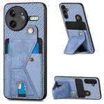 For Redmi K80 Pro / Poco F7 Ultra Carbon Fiber Wallet Flip Card K-shaped Holder Phone Case(Blue)