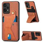 For Oneplus Nord CE 2 Lite 5G Carbon Fiber Wallet Flip Card K-shaped Holder Phone Case(Brown)