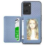 For OPPO A57 4G Carbon Fiber Magnetic Card Bag Phone Case(Blue)