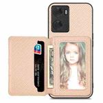 For OPPO A57 4G Carbon Fiber Magnetic Card Bag Phone Case(Khaki)