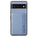 For Google Pixel 6 Carbon Fiber Magnetic Card Bag Phone Case(Blue)
