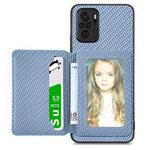 For Redmi Note 10 4G Carbon Fiber Magnetic Card Bag Phone Case(Blue)