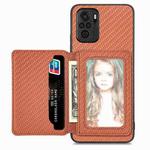 For Redmi Note 10 4G Carbon Fiber Magnetic Card Bag Phone Case(Brown)