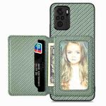 For Redmi Note 10 4G Carbon Fiber Magnetic Card Bag Phone Case(Green)