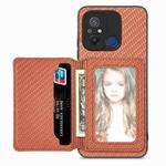 For Redmi 12C Carbon Fiber Magnetic Card Bag Phone Case(Brown)