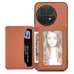 For OnePlus 13 Carbon Fiber Magnetic Card Bag Phone Case(Brown)