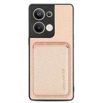 For OPPO Reno9 Carbon Fiber Leather Card Magsafe Phone Case(Khaki)