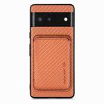 For Google Pixel 6 Carbon Fiber Leather Card Magsafe Phone Case(Brown)