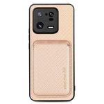 For Xiaomi 13 Pro Carbon Fiber Leather Card Magnetic Phone Case(Khaki)