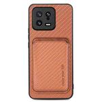 For Xiaomi 13 Carbon Fiber Leather Card Magnetic Phone Case(Brown)