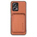 For Redmi Note 11T Pro 5G Carbon Fiber Leather Card Magsafe Phone Case(Brown)