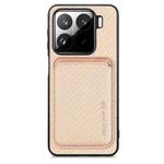 For Xiaomi 15 Carbon Fiber Leather Card Magnetic Phone Case(Khaki)