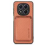 For Xiaomi Redmi Note 14 Pro+ 5G Carbon Fiber Leather Card Magnetic Phone Case(Brown)