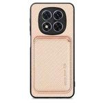 For Xiaomi Redmi Note 14 Pro+ 5G Carbon Fiber Leather Card Magnetic Phone Case(Khaki)