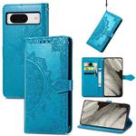 For Google Pixel 8 Mandala Flower Embossed Leather Phone Case(Blue)