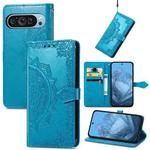 For Google Pixel 9 Mandala Flower Embossed Leather Phone Case(Blue)