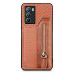 For vivo T1 Carbon Fiber Horizontal Flip Zipper Wallet Phone Case(Brown)