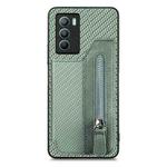 For vivo T1 Carbon Fiber Horizontal Flip Zipper Wallet Phone Case(Green)