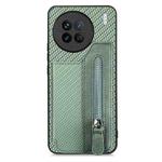For vivo X90 Carbon Fiber Horizontal Flip Zipper Wallet Phone Case(Green)