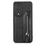 For Honor 80 Carbon Fiber Horizontal Flip Zipper Wallet Phone Case(Black)
