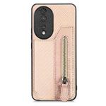 For Honor 80 Carbon Fiber Horizontal Flip Zipper Wallet Phone Case(Khaki)