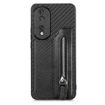 For Honor 80 Pro Carbon Fiber Horizontal Flip Zipper Wallet Phone Case(Black)