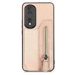 For Honor 80 Pro Carbon Fiber Horizontal Flip Zipper Wallet Phone Case(Khaki)