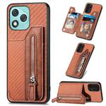 For Honor 400 Lite Global Carbon Fiber Horizontal Flip Zipper Wallet Phone Case(Brown)