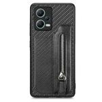 For Redmi Note 12 5G Carbon Fiber Horizontal Flip Zipper Wallet Phone Case(Black)
