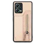 For Redmi Note 12 5G Carbon Fiber Horizontal Flip Zipper Wallet Phone Case(Khaki)