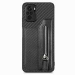 For Redmi Note 10 4G Carbon Fiber Horizontal Flip Zipper Wallet Phone Case(Black)