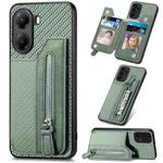 For Redmi Turbo 4 Carbon Fiber Horizontal Flip Zipper Wallet Phone Case(Green)
